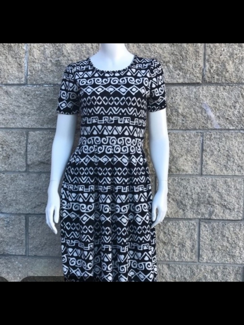 LuLaRoe Black and White Tribal Print Short-Sleeve Dress